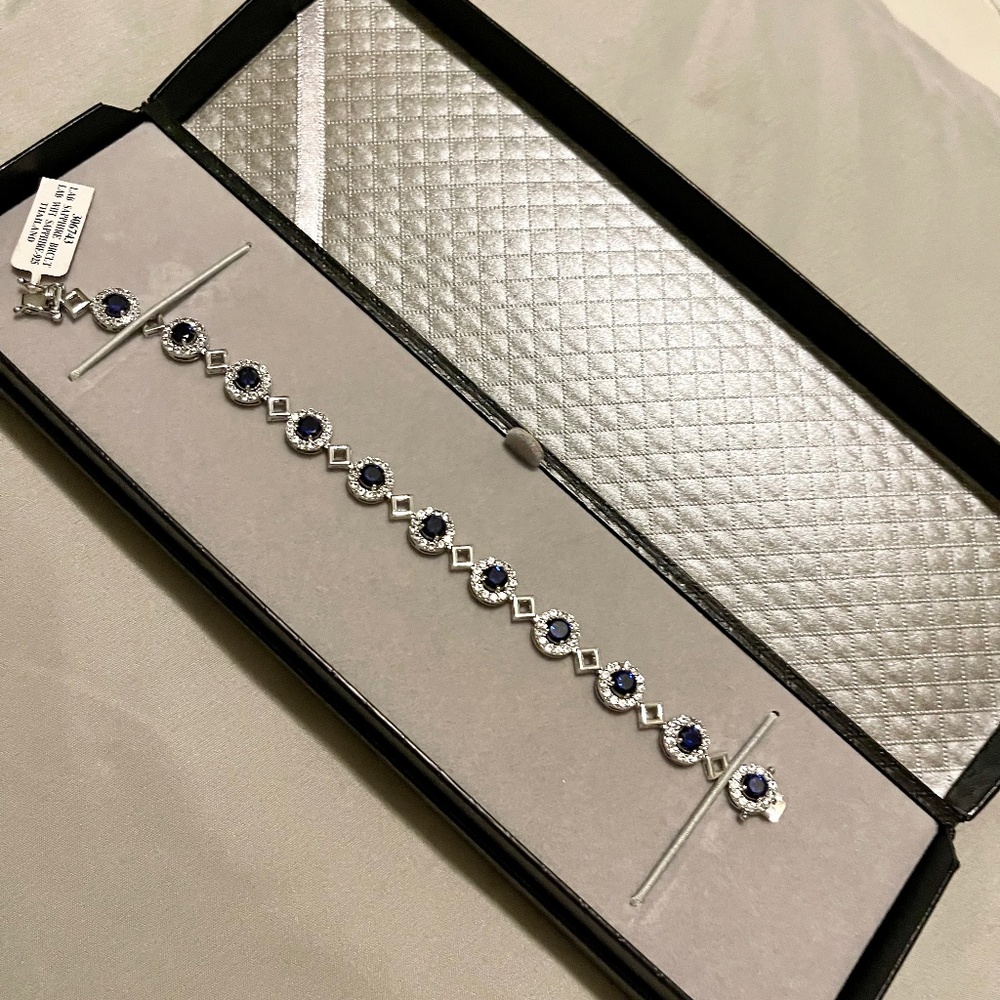 Blue and White Sapphire Bracelet in Sterling Silver